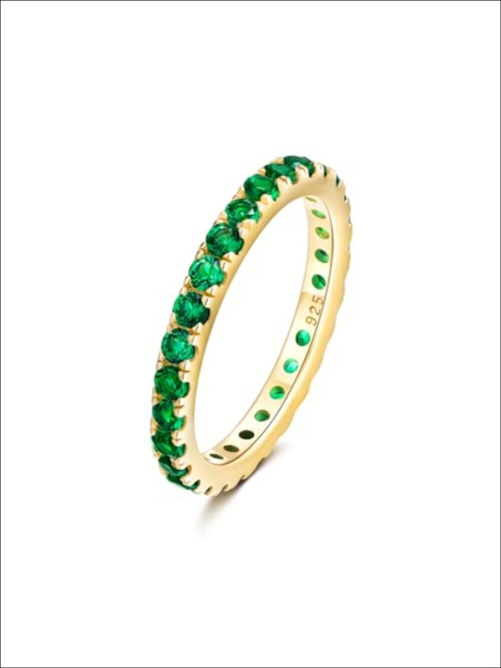 925 Sterling Silver Full Eternity Stackable Ring Created Emerald Pave Band